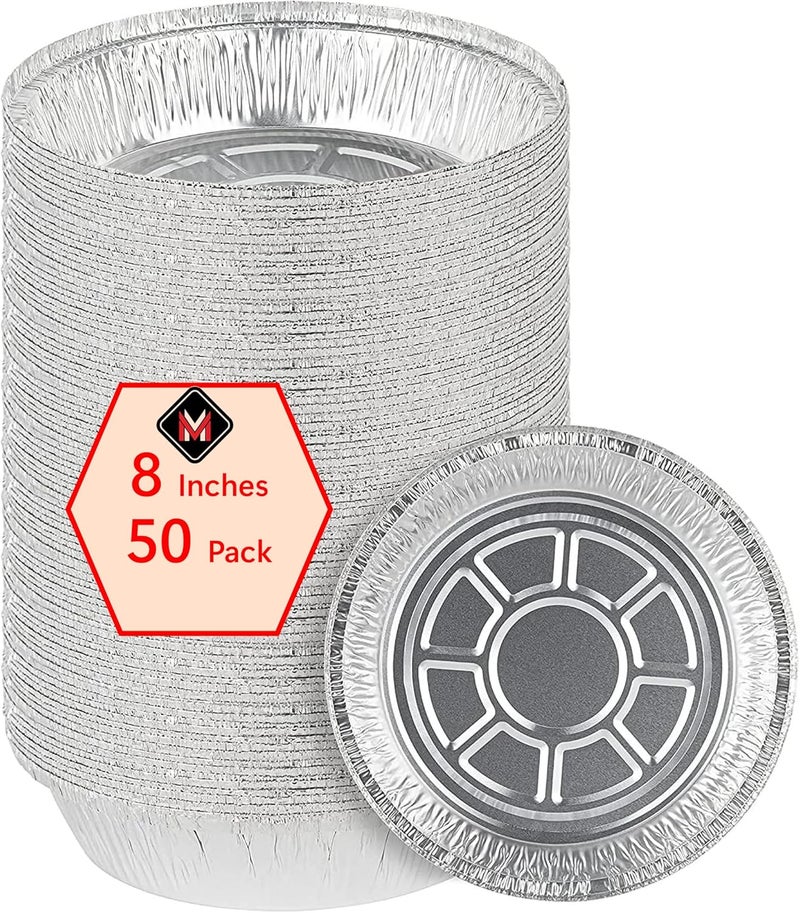 Mr. Miracle Pack of 50 Disposable Aluminum Foil Pans –8 Inch Circular Aluminum Pans, Ideal for Baking, Storing, Heating, Serving, BBQ - Round Foil Pans - Image 1